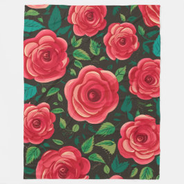 Röd ros i Bloom: Visningen Lush Blommigt Fleecefilt