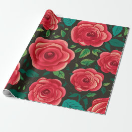 Röd ros i Bloom: Visningen Lush Blommigt Presentpapper