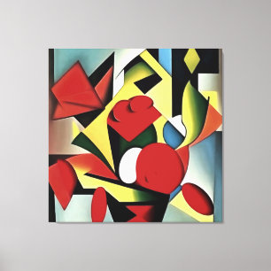 Röd ros i en röd Vas Geometric Art-Abstrakt Canvastryck