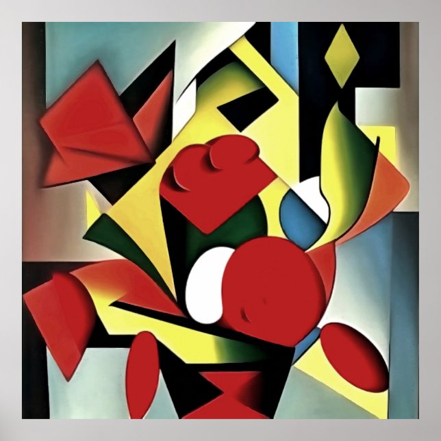Röd ros i en röd Vas Geometric Art-Abstrakt Poster (Framsidan)
