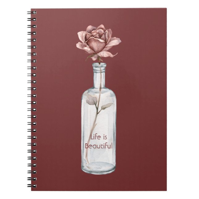 Röd ros i flaska anteckningsbok (Framsidan)