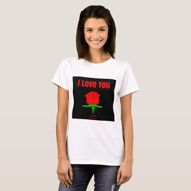 Röd ros I Kärlek, du är damvite T-Shirt (Hel framsida)