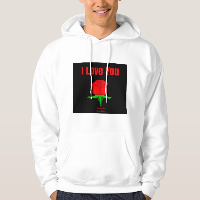 Röd ros I Kärlek Du Manar White Pullover Hoodie (Framsida)