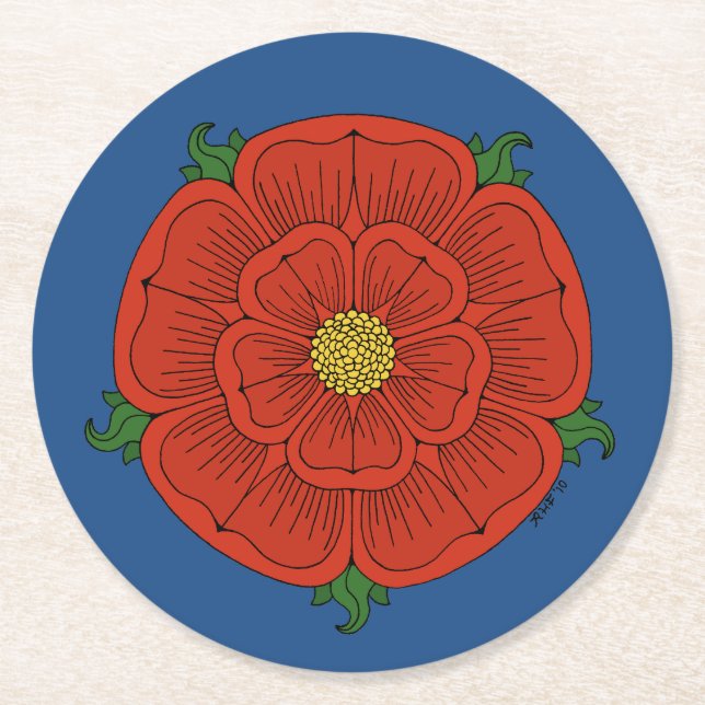 Röd ros i Lancaster Underlägg Papper Rund (Framsidan)