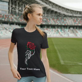 Röd ros i Skeleton Hand T-Shirt