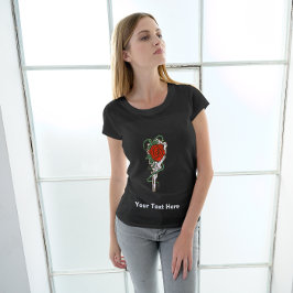 Röd ros i Skeleton Hand T-Shirt