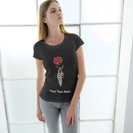 Röd ros i Skeleton Hand T-Shirt