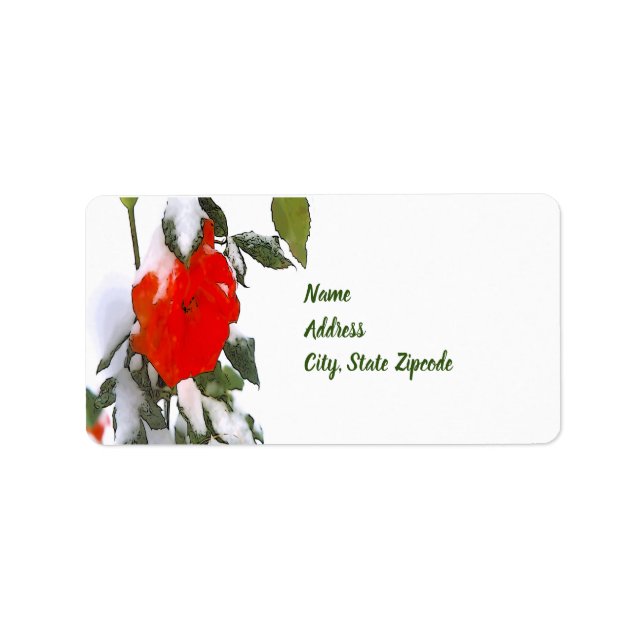 RÖD ROS i SNÖ Adressetikett (Framsidan)