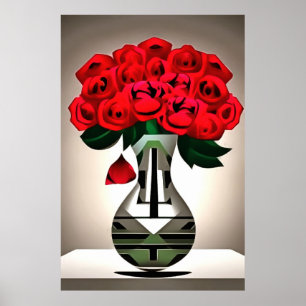 Röd ros i Vas Art Deco Abstrakt Art Poster