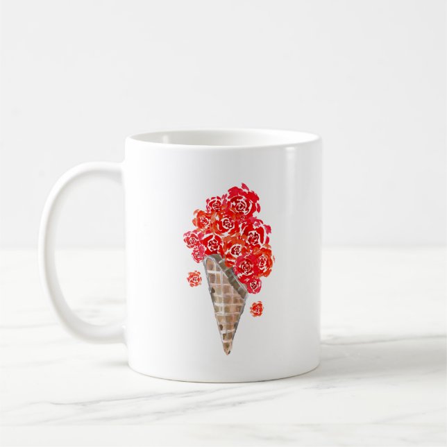 Röd ros Ice Cream Cone Waffle Kaffemugg (Vänster)