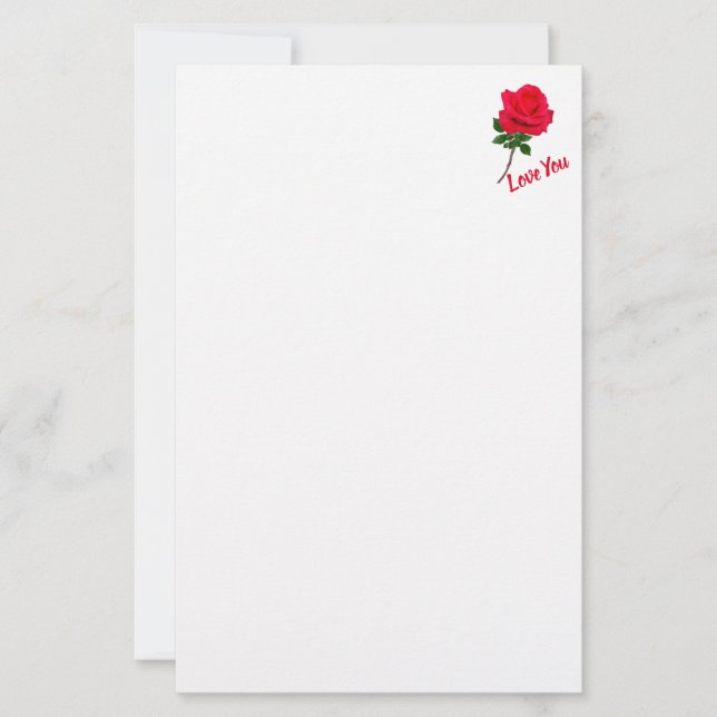 Röd ros Kärlek You Stationery Brevpapper (Framsida)