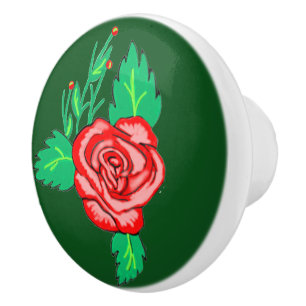 Röd ros keramisk knopp