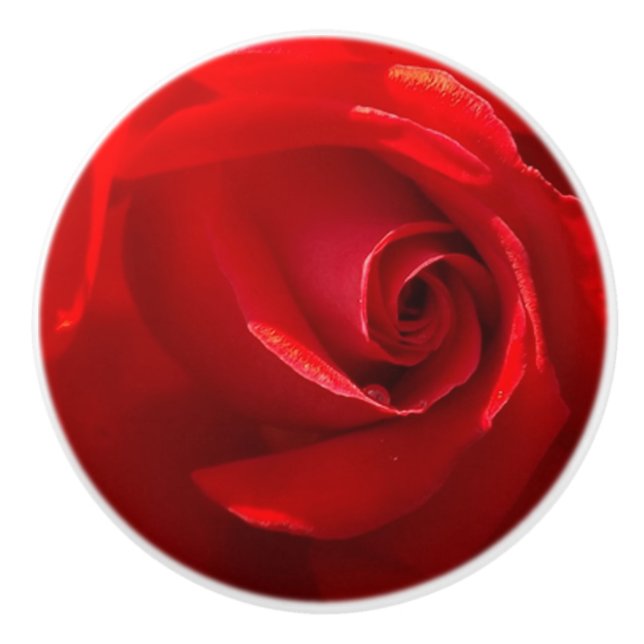 Röd ros keramisk pull knopp (Framsidan)