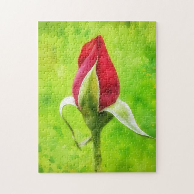 Röd Ros Knopp Blomma Blommig Konst Pussel (Vertikal)