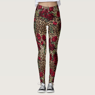 Röd ros Leopard print Leggings