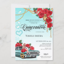 Röd ros Lowrider Chola Helig Heart Quinceanera