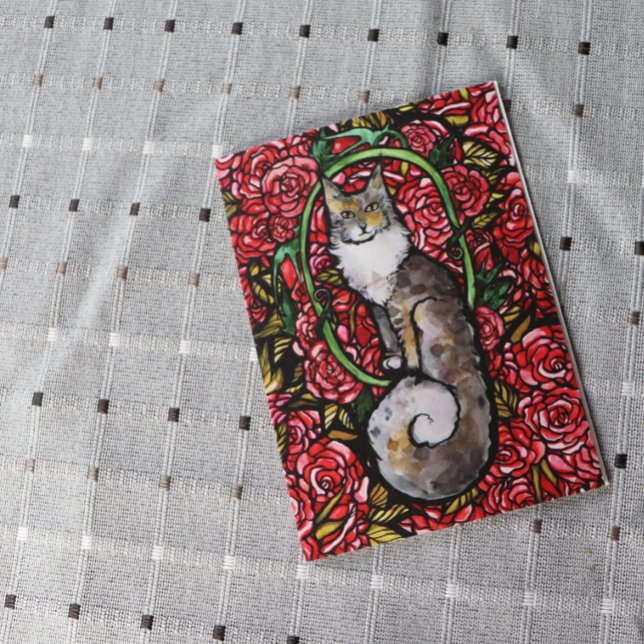Röd ros Maine Coon Kattunge Art Ro Garden Cat Kort (Skapare uppladdad)