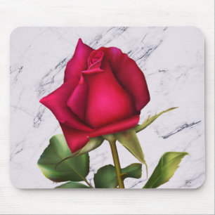 Röd ros Marble Modern Glam Blommigt Flower Musmatta