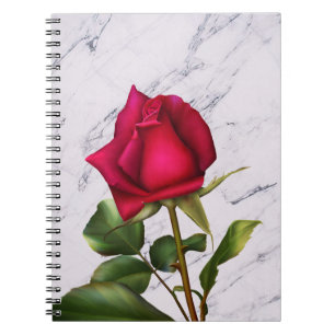 Röd Ros Marmor Modern Glamör Blomma Anteckningsbok Med Spiral