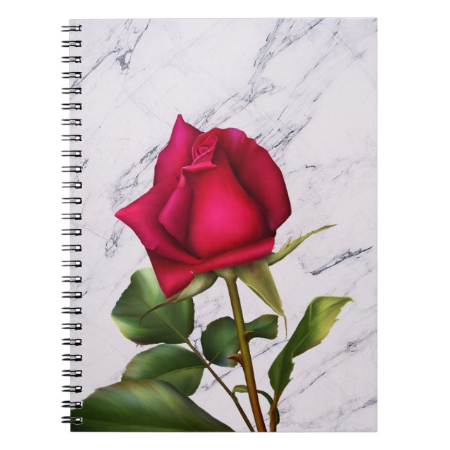 Röd Ros Marmor Modern Glamör Blomma Anteckningsbok Med Spiral (Framsidan)