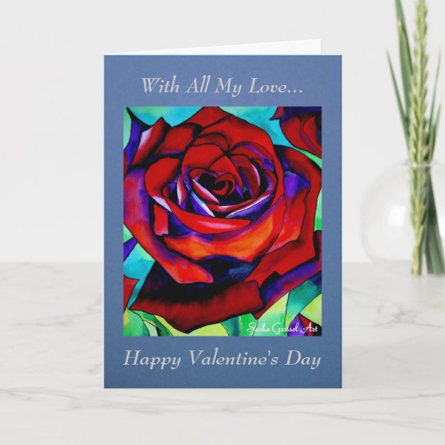 Röd ros med alla mina Kärlek Valentine Helgkort (Framsida)