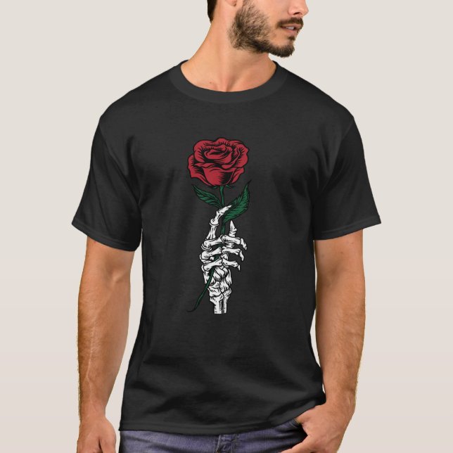 Röd ros med band botanisk konst t-shirt (Framsida)