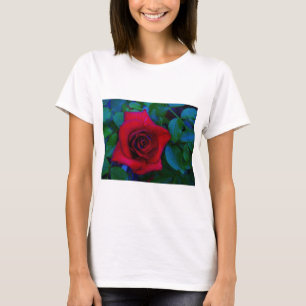 Röd ros med blå toner tee