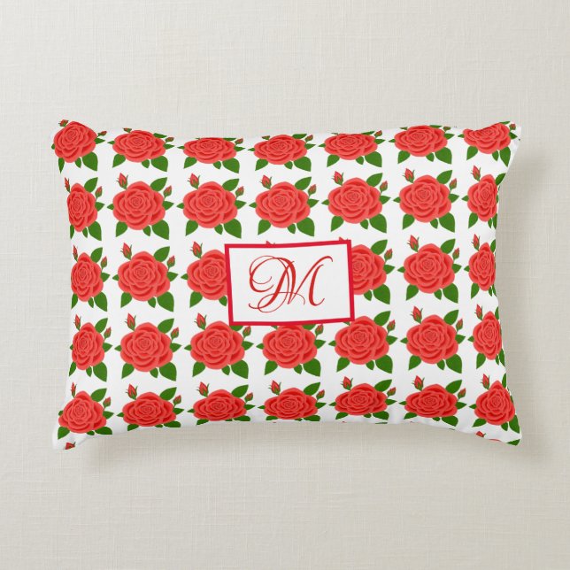 Röd ros med Buds Monogram accent Pillow Prydnadskudde (Framsidan)