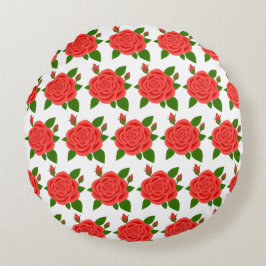 Röd ros med Buds White Round Pillow Rund Kudde