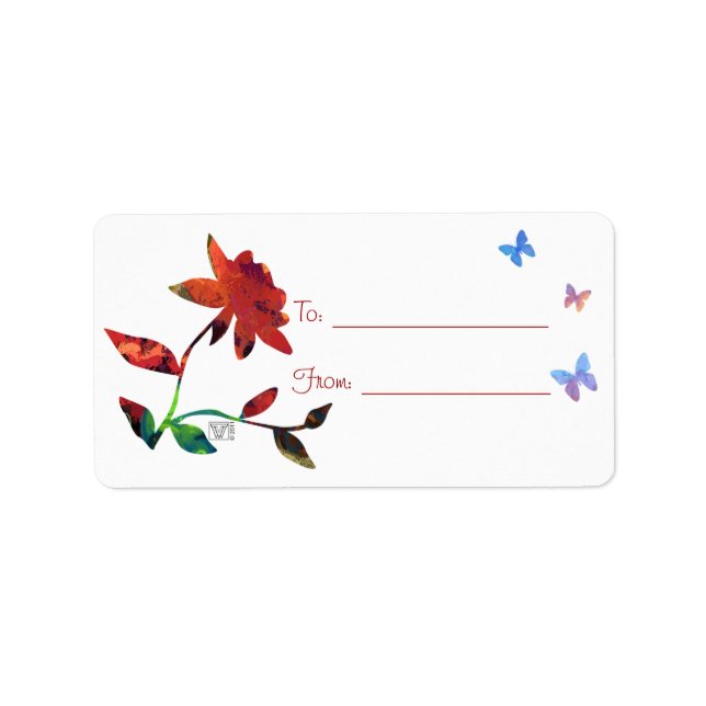 Röd ros med Butterflies Gift-etiketter Adressetikett (Framsidan)
