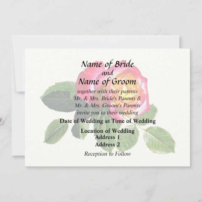 Röd ros med Golden Gult Center Inbjudningar (Framsida)