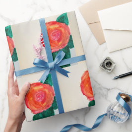 Röd ros med gröna blad presentpapper