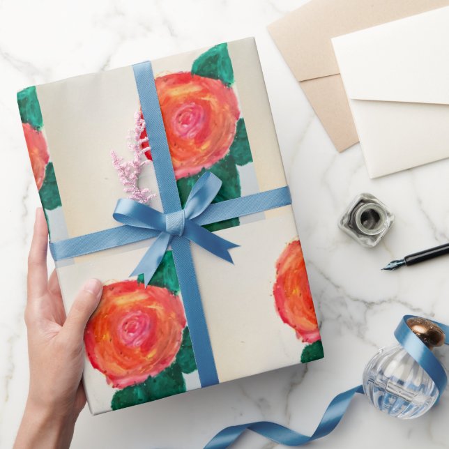Röd ros med gröna blad presentpapper (Gifting)