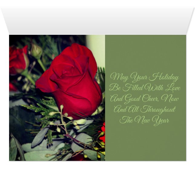 Röd ros med Grönt Helgdag som Hälsningskort (Insidan Horizontal (UnderSidan))