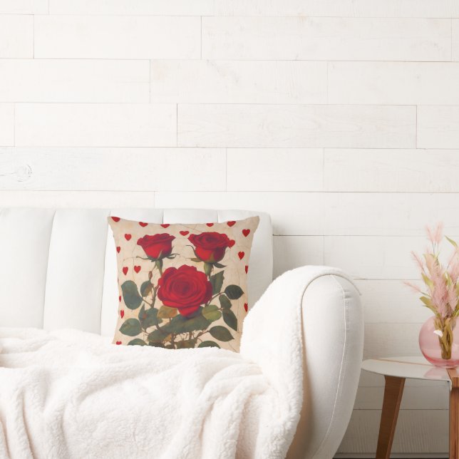 Röd ros med Hearts Valentine Romantic Kudde (Soffa)