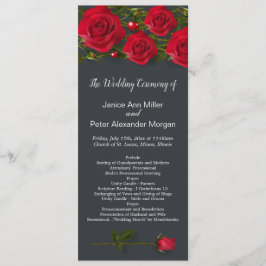 Röd ros med hjärtan på grått-Bröllopsprogram Program
