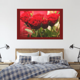Röd ros med Löv Mörk Red Background Premium Canvastryck