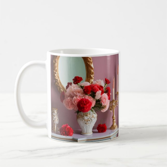 Röd ros med Spegel, Romantik Kaffemugg (Vänster)