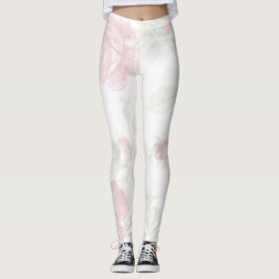 Röd ros med vit bakgrundstryck leggings
