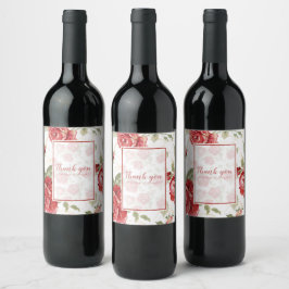 Röd ros med vit bakgrundsutskrift vinflaska etikett