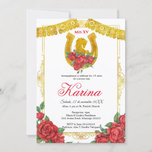 Röd ros Mexikanska charra 15 Quinceanera-inbjudan Inbjudningar