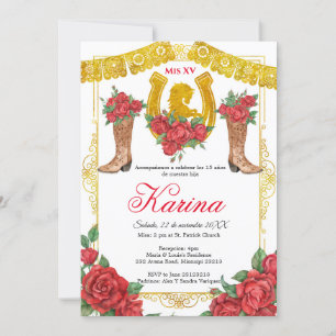 Röd ros Mexikanska charra 15 Quinceanera-inbjudan Inbjudningar