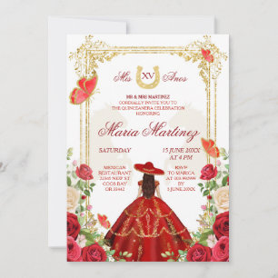 Röd ros mexikanska flickan Quinceanera Firande Inbjudningar