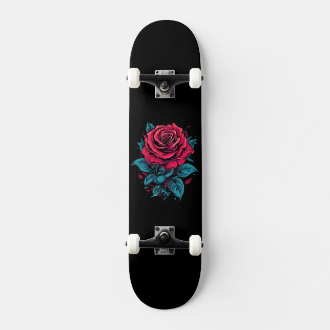 Röd ros mini skateboard bräda 18,5 cm (Framsida)