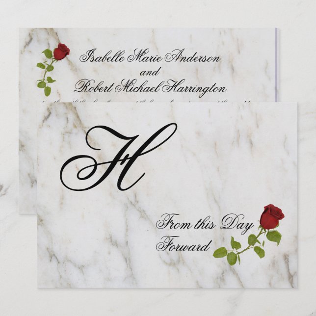 Röd ros| monogram| Från och med dagen framåt Inbjudningar (Fram/baksida)