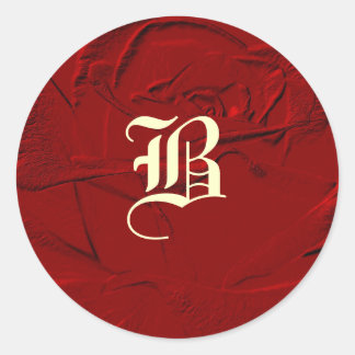 Röd ros Monogram med skulptur Runt Klistermärke