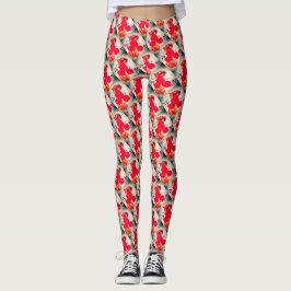 Röd ros mönster design leggings