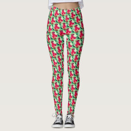 Röd ros mönster design leggings