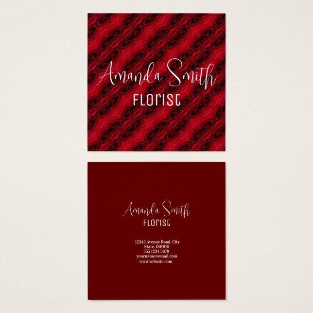röd ros mönster fyrkantigt visitkort (Framsida & baksida)