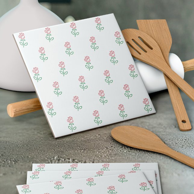 Röd ros, Mönster i Ro, blommor Kakelplatta (Skapare uppladdad)